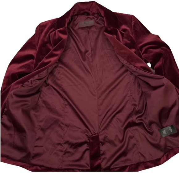 Blank NYC Women’s Rich Burgundy Velvet Blazer One Button Lined Jacket - Picture 6 of 9